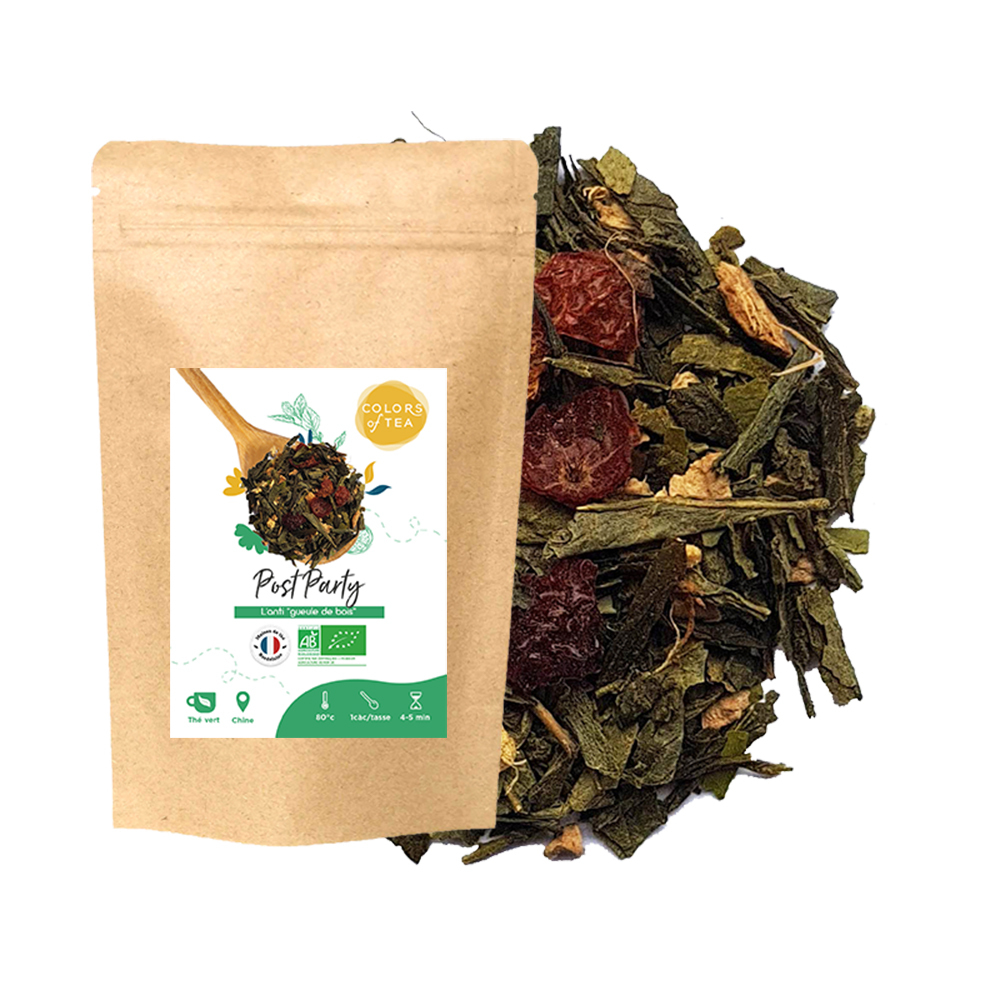 Mélange de thé vert et maté anti gueule-de-bois - Gingembre et guarana - Colors of Tea