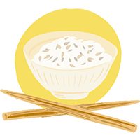 riz bol de riz avec baguettes